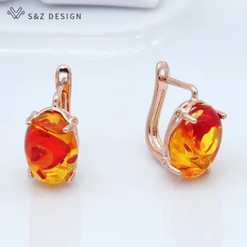 

S&Z New Colorful Oval Flower Dangle Earrings 585 Rose Gold Japanese South Korean Retro Eardrop For Women Jewelry Gift