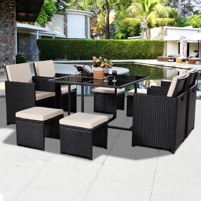 giantex 9 pcs black patio garden rattan wicker sofa set modern