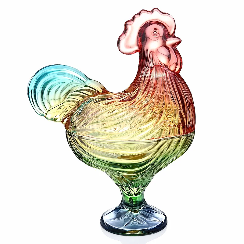 Us 66 3 22 Off Crystal Glass Rooster Statue Storage Jar Decorative Cock Organizer Canister Glassware Handicraft Houseware Ornament Accessories In