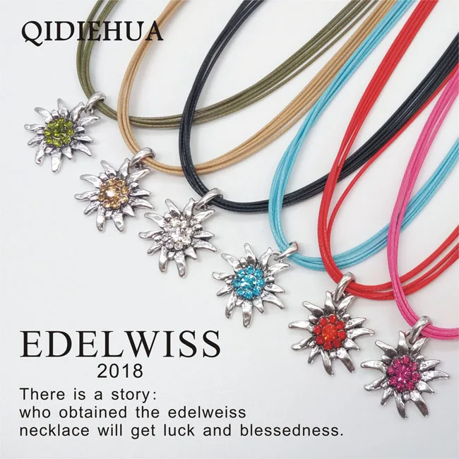 

Fashion German Edelweiss Pendants Necklaces for Women Fashion Style Korean rope Crystal Pendant Statement Jewelry Wholesale