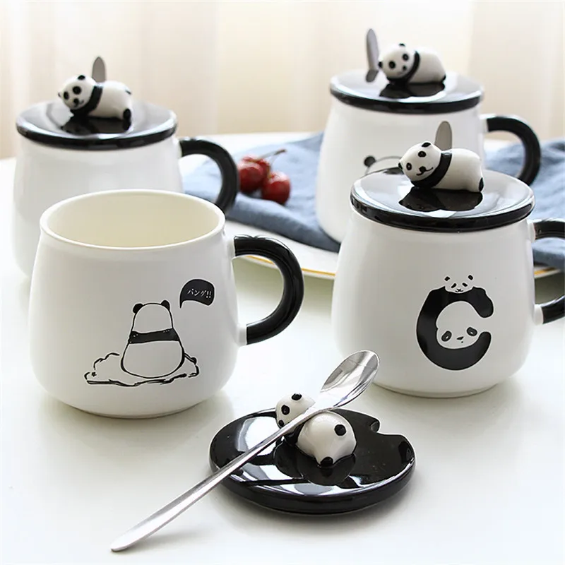 Кружки Kawaii с большой пандой керамическая чашка кружки для молока и кофе ложкой