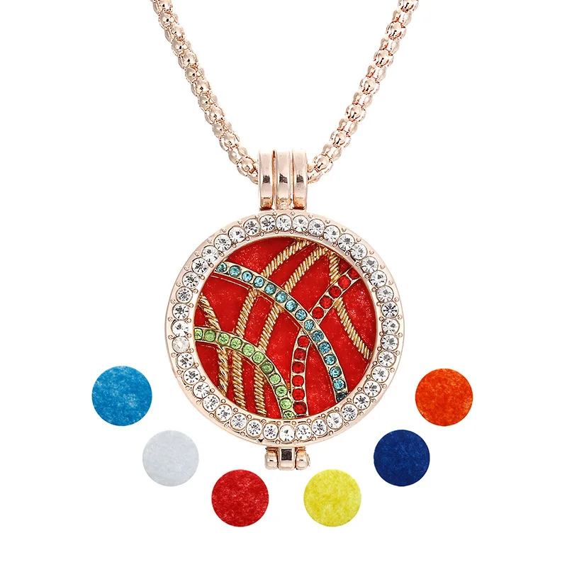 

Aromatherapy Necklace Jewelry with Silver/Gold Color Inlay Crystal My Coin Locket Perfume Essential Oil Diffuser Necklace