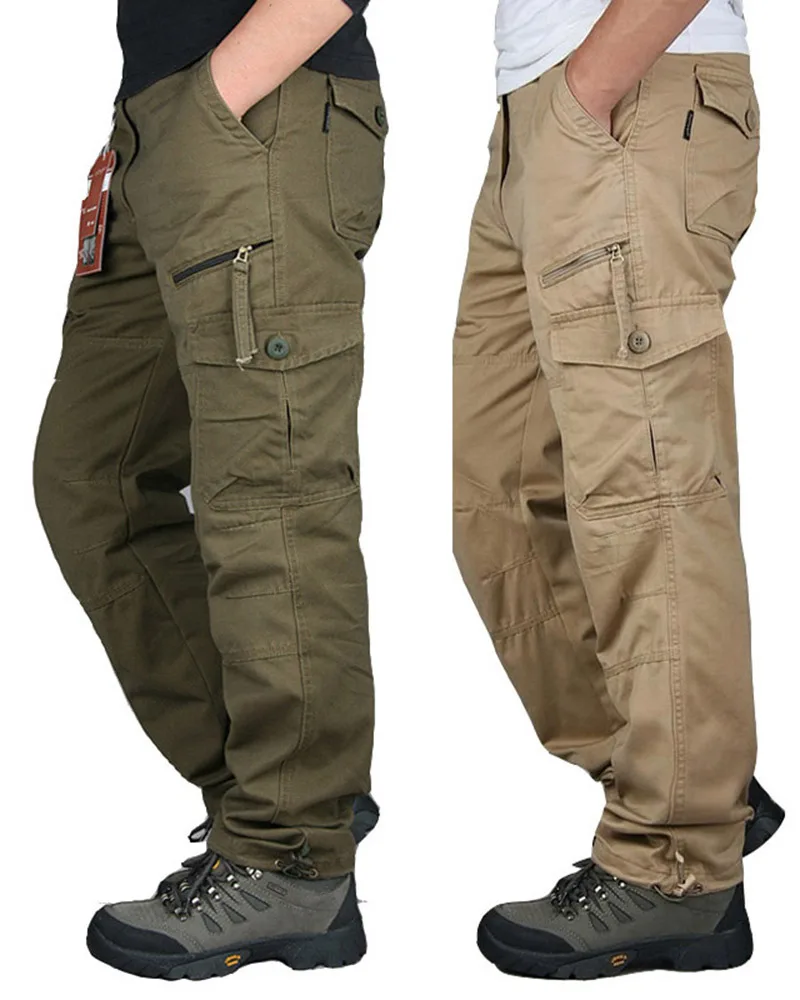 Мужские брюки карго, тактические, с несколькими карманами, комбинезоны, мужские, военные, хлопковые свободные брюки, армейские, военные, рабочие, прямые брюки