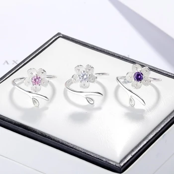 

Cherry Blossom Cute Simple Flower 925 Sterling Silver Temperament Personality Female Resizable Opening Rings SRI226