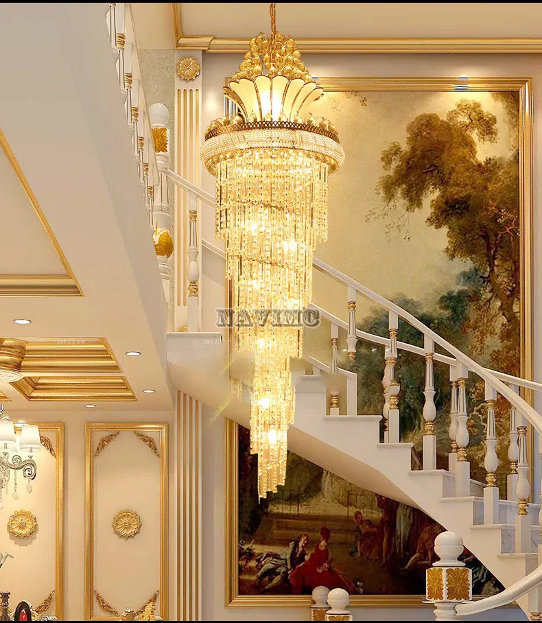 Большой золотой императорской K9 хрустальная люстра для гостиницы зал-гостиная лестницы Висячие подвеска лампа Европейский Большой