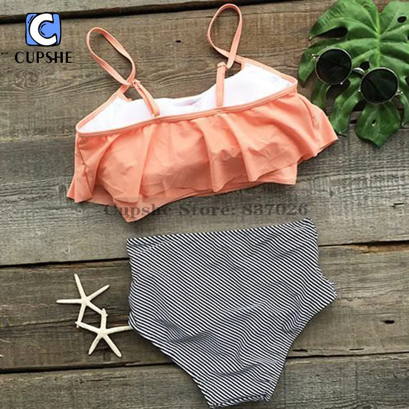 Kaufen CUPSHE Meer Gale Falbala Hohe taille Bikini Set Frauen Sommer Sexy Badeanzug Damen Strand Badeanzug bademode