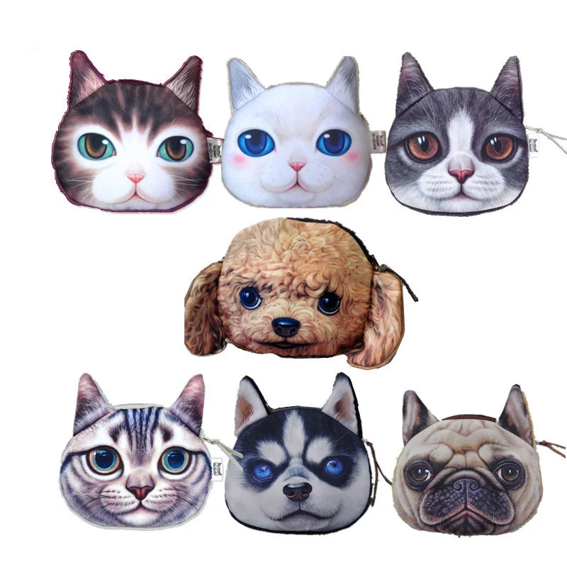

New Cute Cartoon Cat Cosmetic Lips Jewelry Storage Bag Personality 3D Animal Cat Tiger Lion Head Wallet Bags For Kids