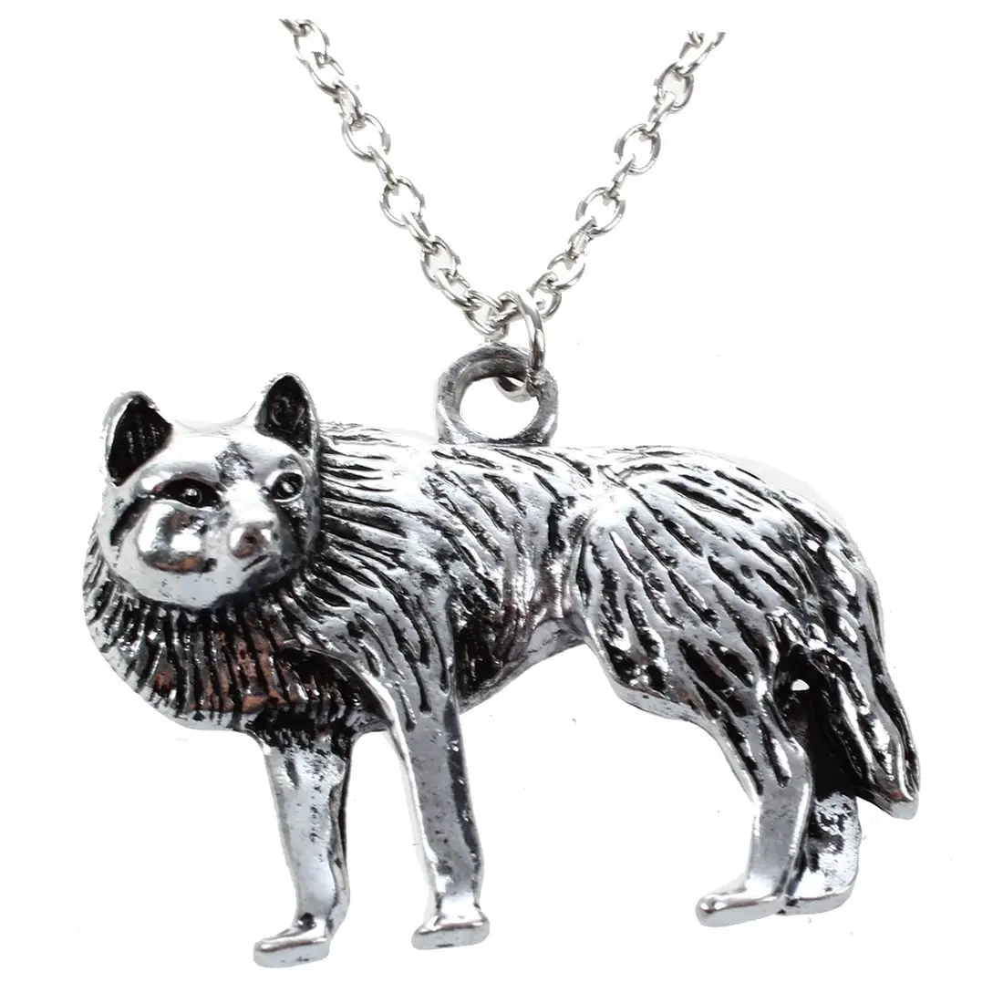 Occident Vintage Retro Men Silver Wolf Long Chain Charm Necklace Pendant font b Jewelry b font
