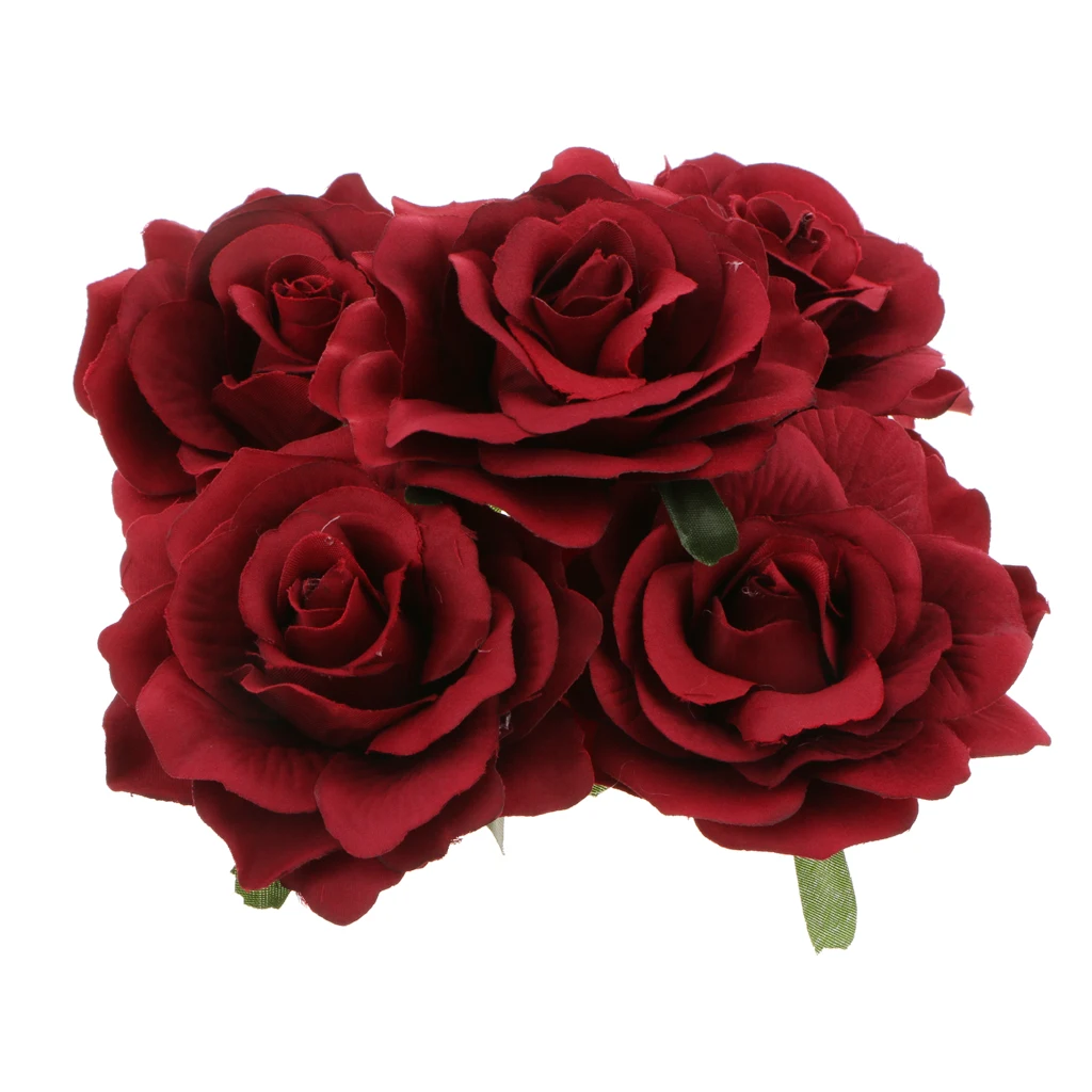5Pcs Silk Rose Heads Artificial Flower for Wedding Bride Bouquet Party Background Decor DIY Crafts Supplies Photo Props