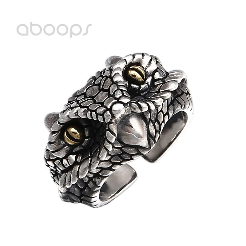 Cool Two Tone 925 Sterling Silver Cobra Head Ring for Men Boys Adjustable Free Shipping