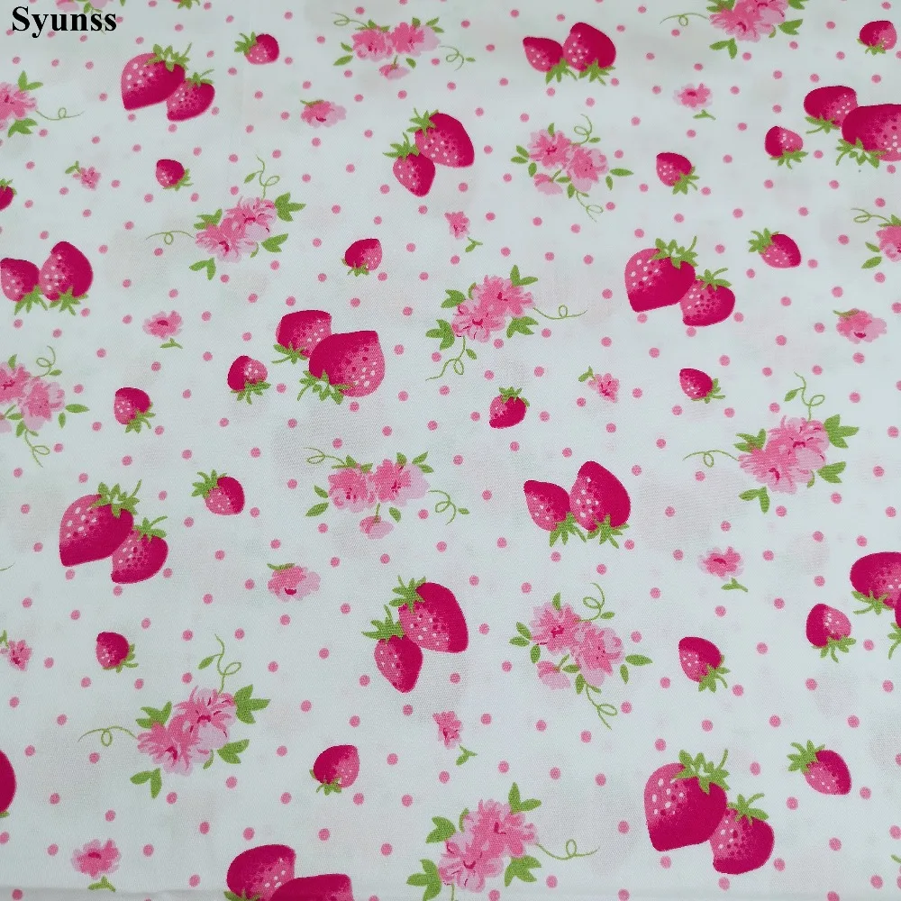 Syunss Strawberry Dot Printed Twill Cotton Fabric DIY Handmade Sewing Patchwork Baby Cloth Bedding Textile Quilting Tilda Tissus