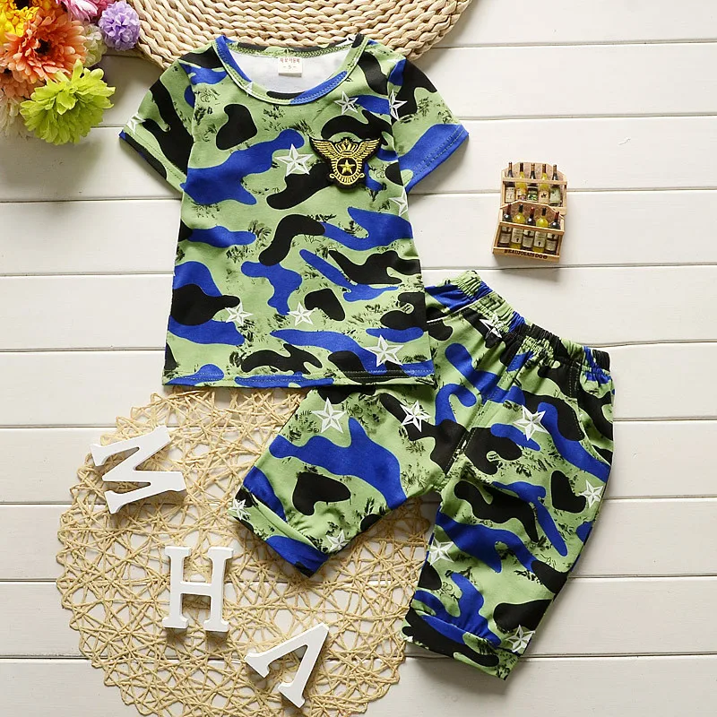 

Novatx children clothes sets boys clothing tracksuits active army print clothing sets short sleeve t shirt + shorts pants XCXCB