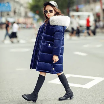 

Winter Girls Velvet Long Coat Kid School Princess Cute Keep Warm Christmas Hooded Fur Collar Print Letter Jackets Kid Clothes