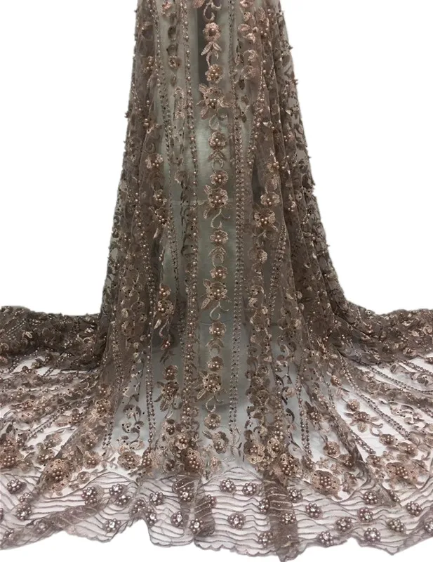 

7 Colors 5yards/piece sewing lace fabric with beads DIY evening dress french tulle lace designs women wedding party dresses