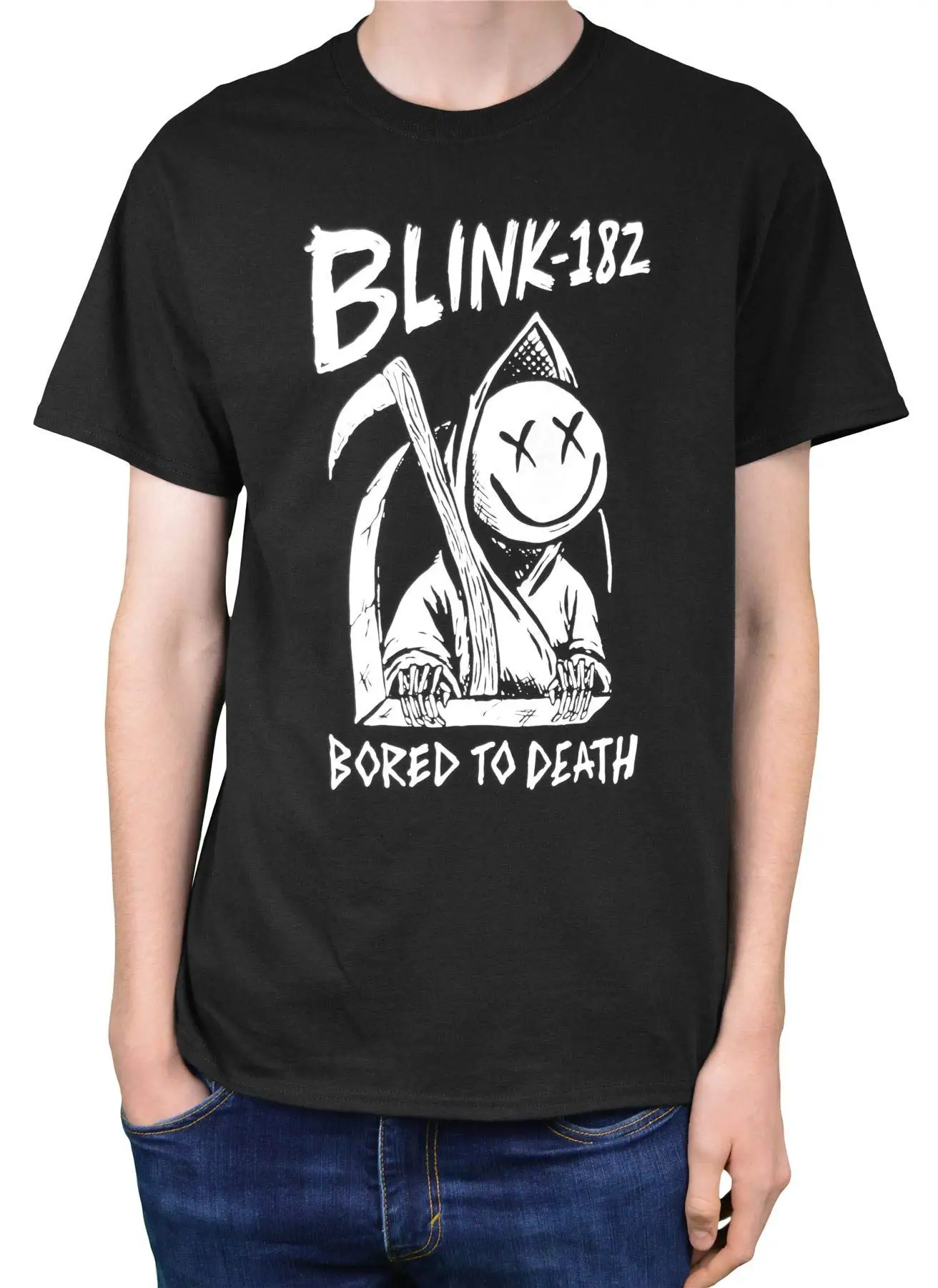 Blink 182 футболка полоса логотип Скучно до смерти мужские черные|Футболки| |