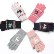 Осенне-зимние женские утепленные трикотажные женские зимние перчатки с принтом оленя перчатки для вождения R169