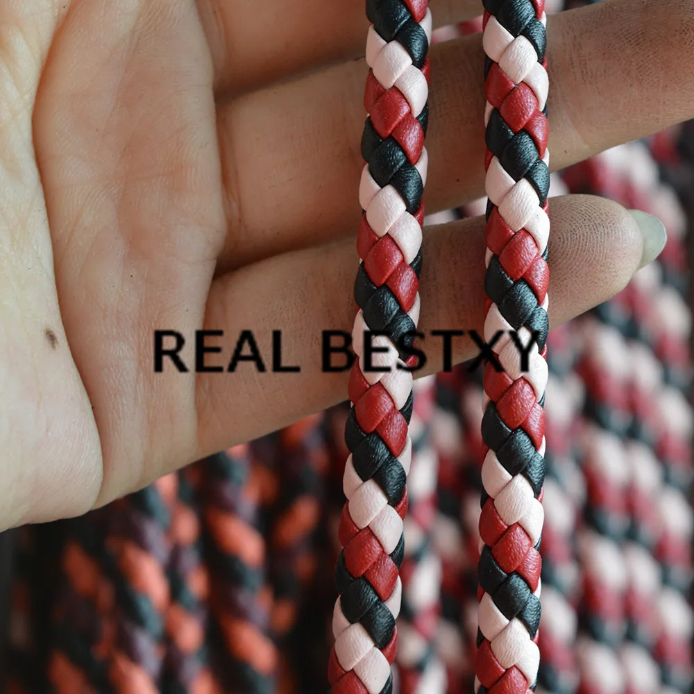 

REAL BESTXY 5m/lot 6mm black pink red round Leather Thong String Cord 3 Color braided leather cords straps super fiber