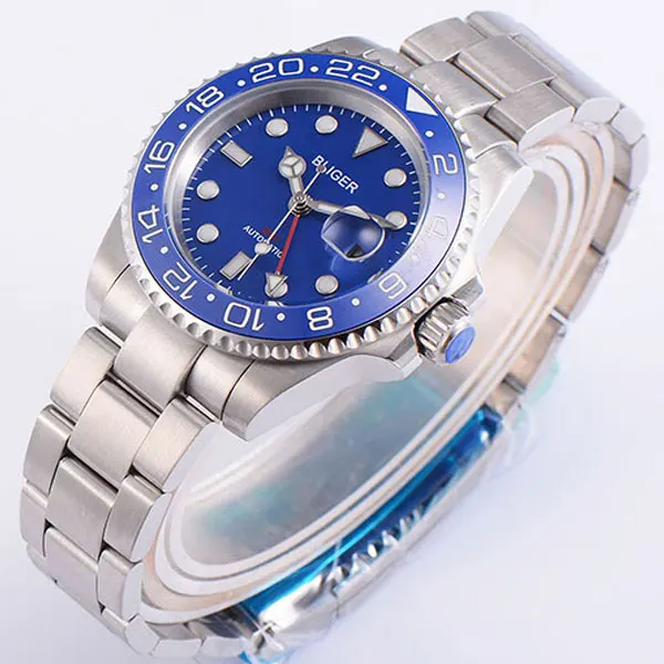 

BLIGER 40MM Blue Dial Ceramic Bezel GMT Mechanical Men's Wristwatch Sapphire Crystal Automatic Movement Montre Homme B19