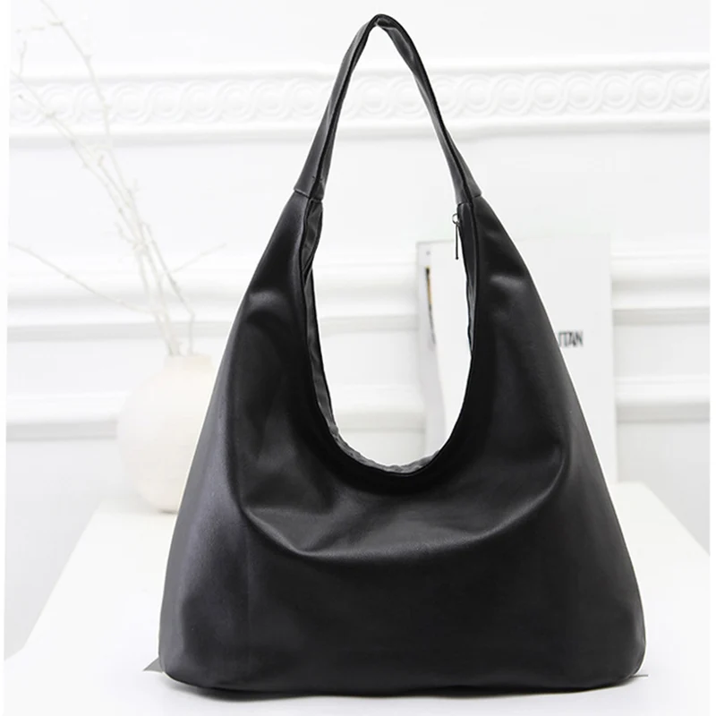 

New Women PU Leather Handbag Shoulder Bag Hand Bags Ladies Fashion Large Capacity Solid Black Tote MSJ99