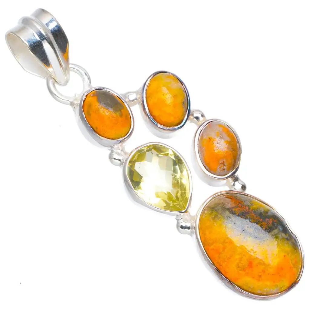 

Natural Bumble Bee Jasper and Citrine Handmade Unique 925 Sterling Silver Pendant 1.75" A0187