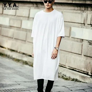 

Summer Casual Long T-shirt Men Half Sleeve O-Neck Streetwear Fashion Straight Maxi Pullover Tees Tops Plus Size 4XL Black White