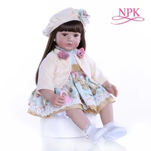 Muñeca de bebé reborn de silicona flexible de alta calidad, 60CM, bebé niña pequeña con pelo marrón largo, tamaño real de 6-9M