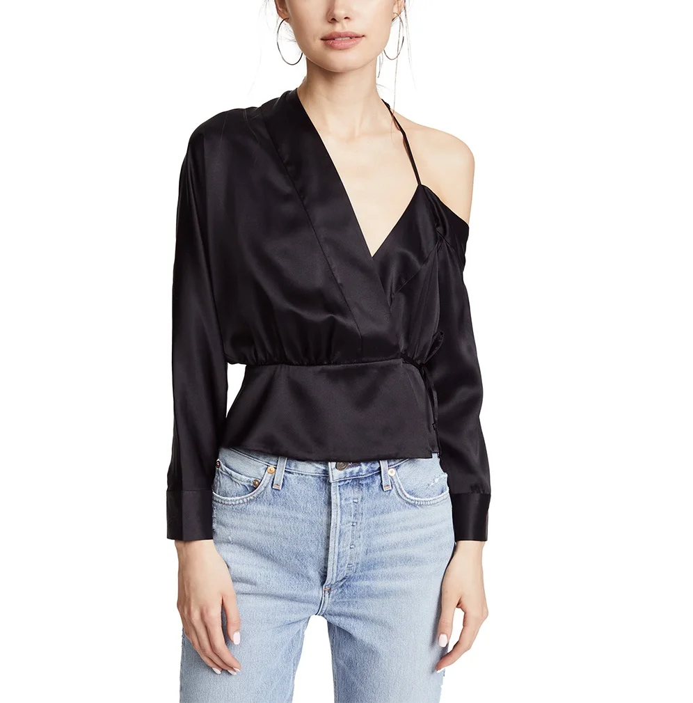 Sexy One Shoulder Asymmetric Cut Out Women's Blouses Spaghetti Strap