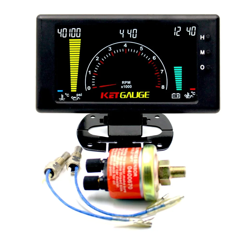 

5" LCD 6 in1 multiple function gauge tachometer,volts,clock,RPM,water temp,oil temp,oil press car auto meter LED gauge