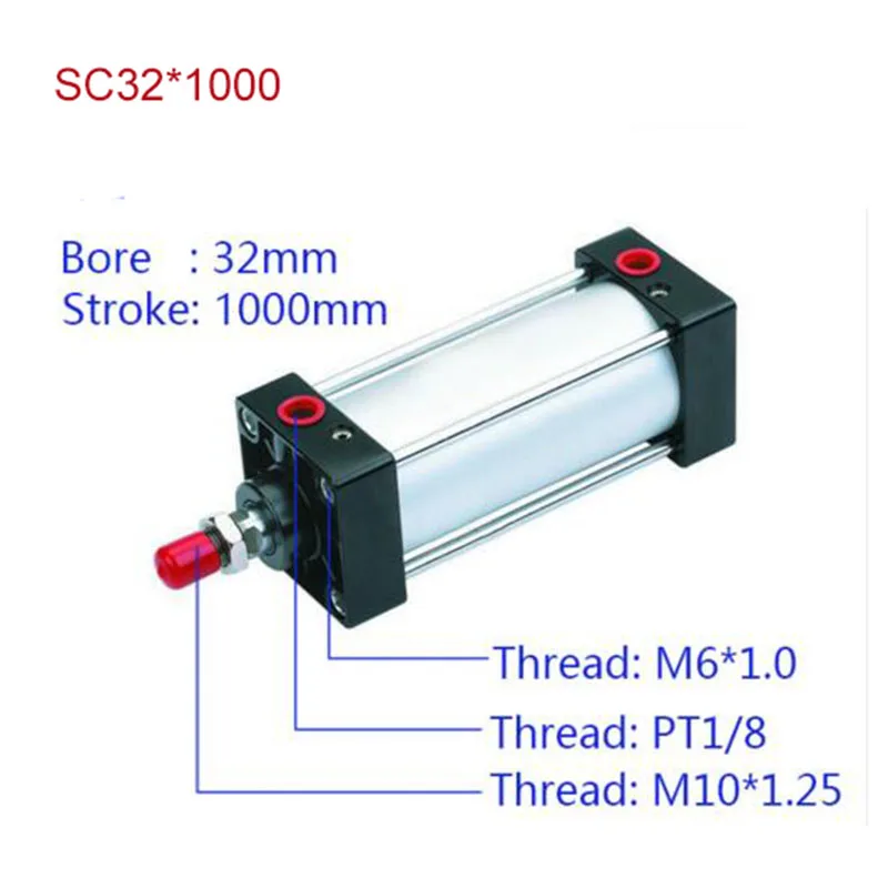 

SC32*1000 Standard air cylinders valve 32mm bore 1000mm stroke single rod double acting pneumatic cylinder
