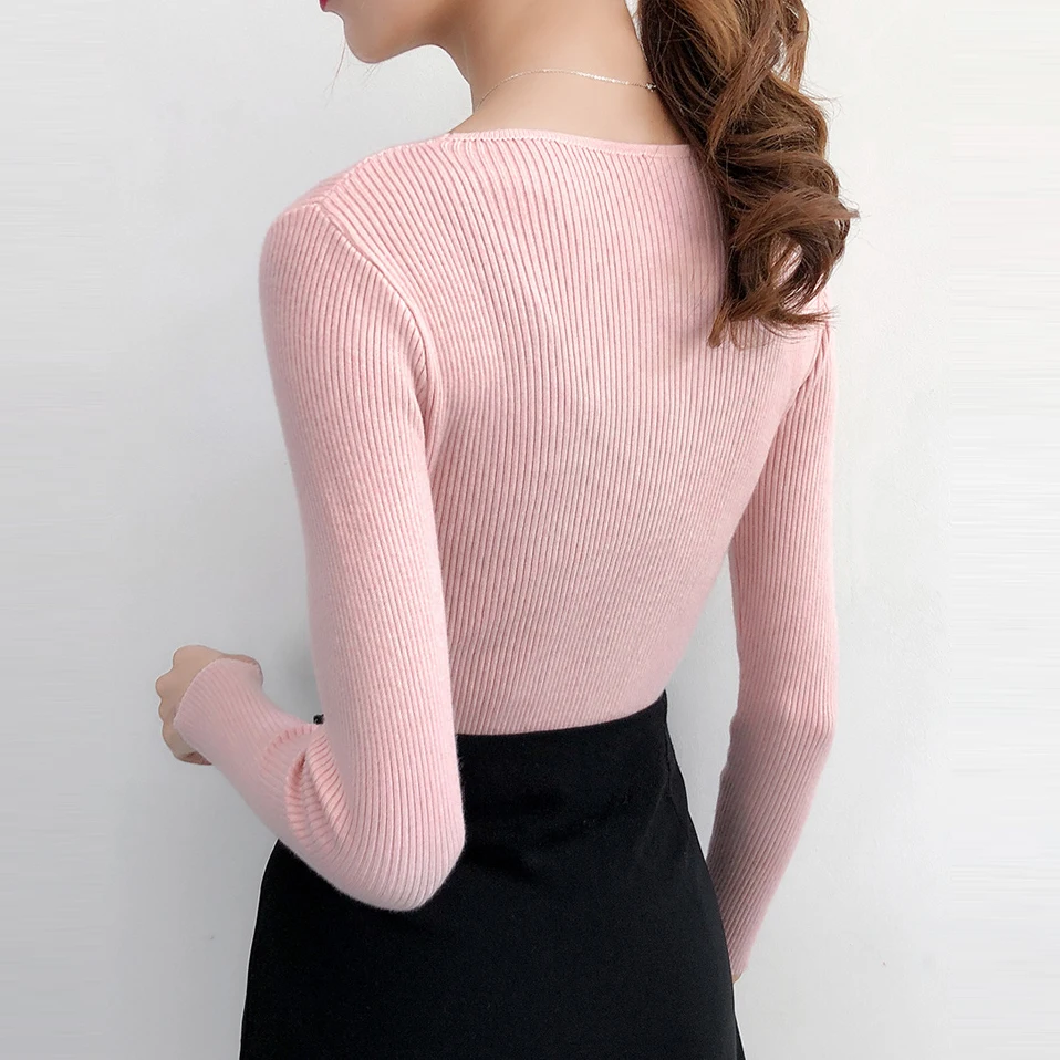 AOSSVIAO, женские свитера и пуловеры, Осень-зима, вязаный теплый женский джемпер, тонкий стрейчевый свитер, Женский Розовый пуловер