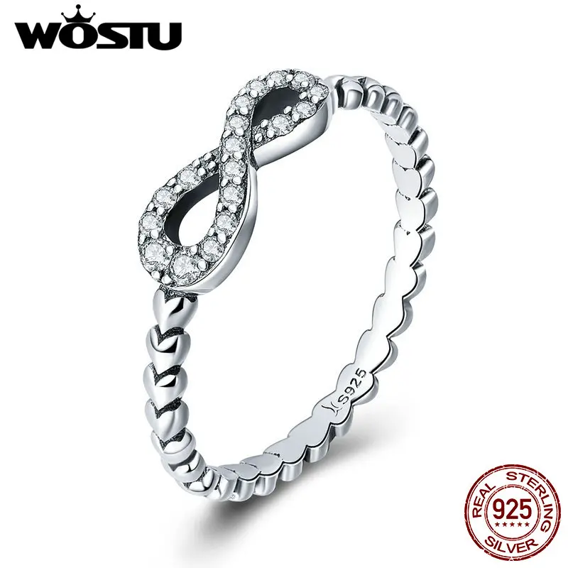 Женские серебряные кольца WOSTU из 100% стерлингового серебра 925 пробы с надписью Infinity Love модные украшения в