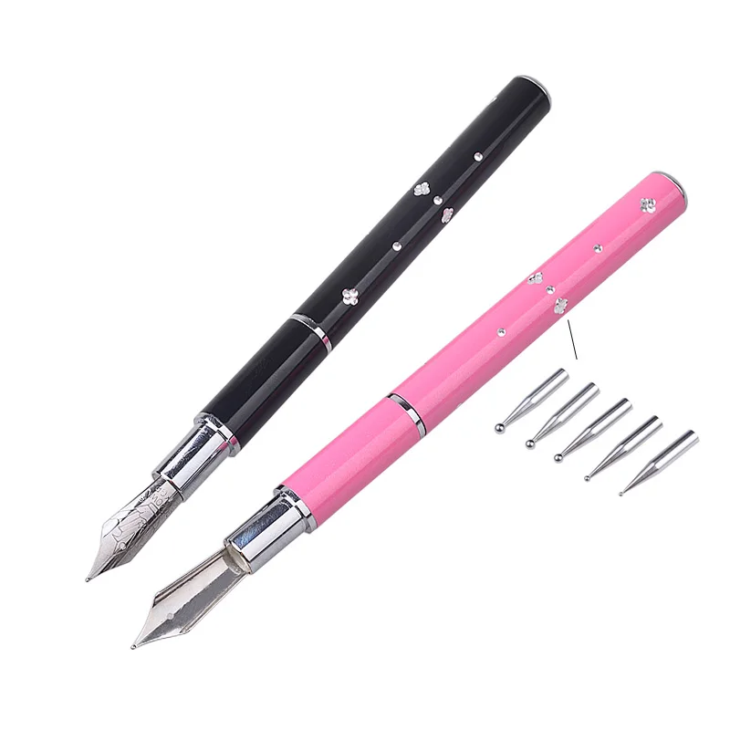 

GJ0072 1pcs Nal Art Design Pen with 5pcs Dotting Heads Metal Handle Painting Drawing Line Salon Nail Beauty Decoration Tools