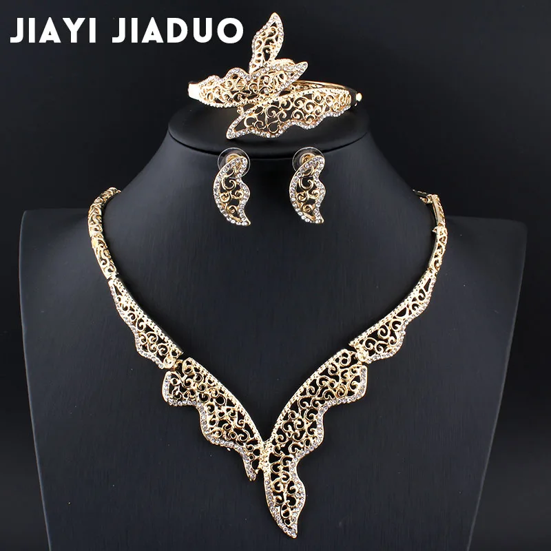 

jiayijiaduo African wedding jewelry set 4PS suit gold-color necklace earrings bracelet for elegant women clothing accessories