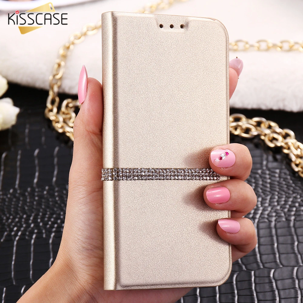 

KISSCASE Luxury Magnetic Button Case For iPhone 5 5S SE Bling Diamond Flip Cases For iPhone 6 Plus 6S Plus Leather Phone Covers