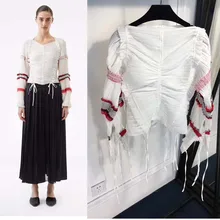Vetement femme Скидка белая плиссированная Женская Туника Мода fring Дизайн топы высокого класса с длинным рукавом укороченный топ странные вещи