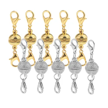 

10 Piece Ball Magnetic Clasp with Double Lobster Clasp Hooks Silver Gold 8mm
