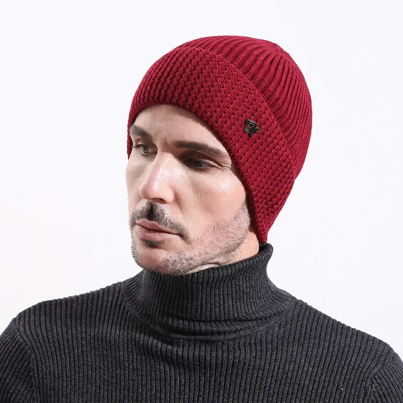 Men Beanie Angora Winter Knit Hat Warm Autumn Casual Outdoor Ski Accessory Wool Soft Solid Color (10)