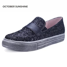 OCTOBRE SOLEIL Chaussures 2017 Respirant dames Hauteur Croissante de Femmes doux appartements pour femmes (or/argent/noir) Q7123