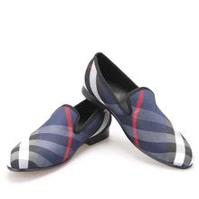 Синий и белый плед парусиновая обувь роскошные Брендовые мужские Лоферы черные из свиной кожи стелька мужская обувь
