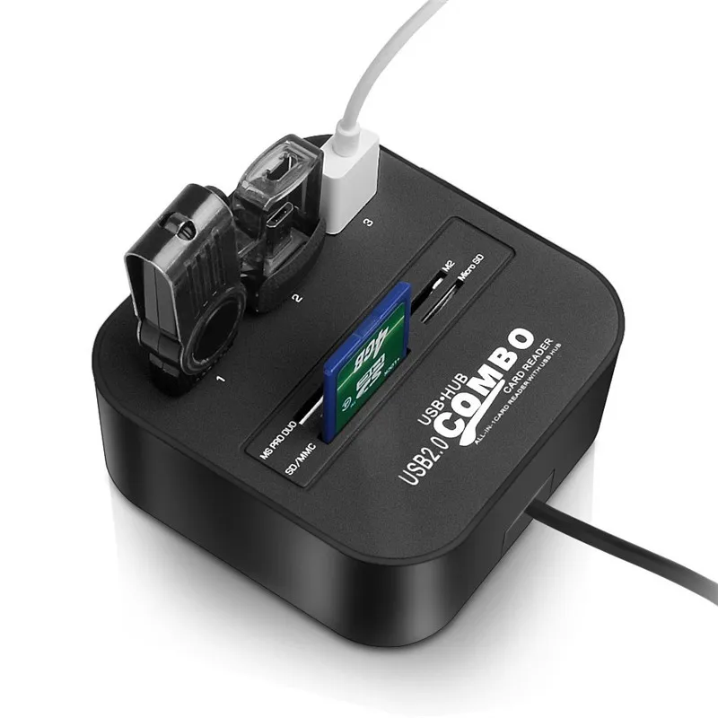 New USB Hub 2 0 480Mbps USB Combo Card Reader All In One Multi USB Splitter 5