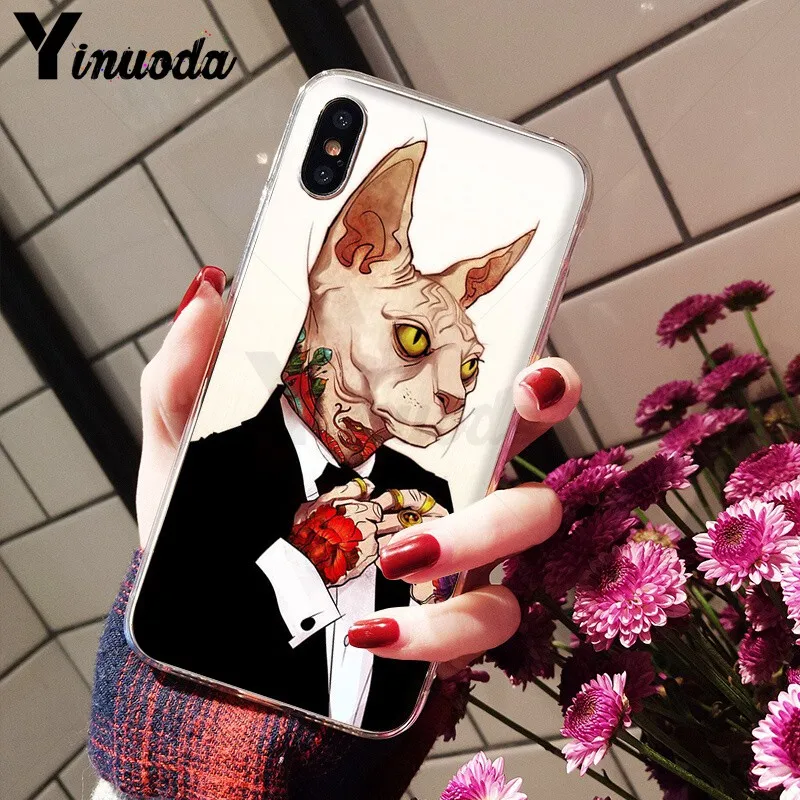 Yinuoda тату Сфинкс Кот ТПУ мягкий чехол для телефона Apple iPhone 8 7 6 6S Plus X XS MAX 5 5S SE XR