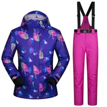 Прямая поставка, спортивная одежда, женский лыжный костюм, водонепроницаемая женская зимняя Лыжная одежда, топ с капюшоном, куртка с ремнем, штаны, зимняя куртка и штаны
