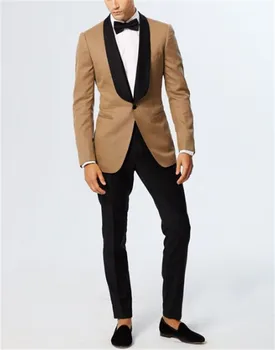 

Latest Coat Pant Designs Brown Shawl Lapel Slim Fit Men Suit 2 Piece Blazer Custom Stylish Tuxedo Groom Prom Suits Vestidos