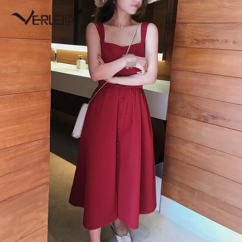 

Verlena Wide Strappy Beach Summer Dress Women 2019 Casual Streetwear Korean A-Line Pleated Sleeveless Dress Elegant Sundress