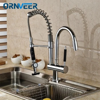 

High Quality Chrome Deck Mount Spring Kitchen Faucet Swivel Spout Single Handle Pull out Spray Sink Mixer Tap
