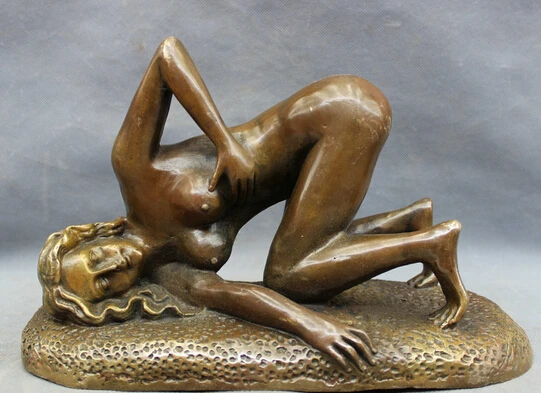 

p5929 11" Chinese Bronze Copper Nude Sexy Woman Belle Beauty Goddess Statue Sculpture