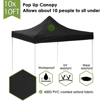 

Yescom 10x10' Pop Up Gazebo Canopy Shade Tent Party Wedding Folding Waterproof Instant Shelter w/ Carry Bag Black