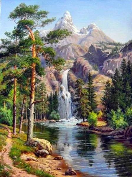 Günstige Hand, Berg wasserfall schönheit Landschaft DIY DMC 14CT Kreuz stich, für Stickerei kit, kunst Kreuz Stitching Set handgemachte decor