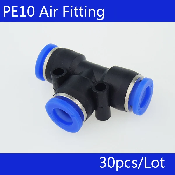 

PE10 Free shipping 30Pcs Pneumatic 10mm to 10mm One Touch End T Joint Push In Quick Fittings