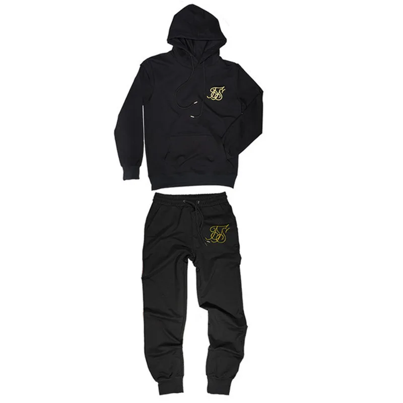 

Fashion new gym sportswear men's pants suit sweatshirt sportswear brand Sik silk embroidery casual fitness clothing jogging suit